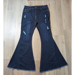 NWT Lucky & Blessed Blue Jeans Size 16 Flare Fit Distressed Stretch Slimming